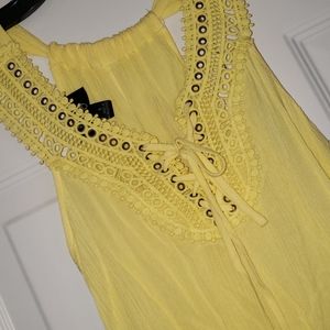 Yellow crochet detail raserback tank
